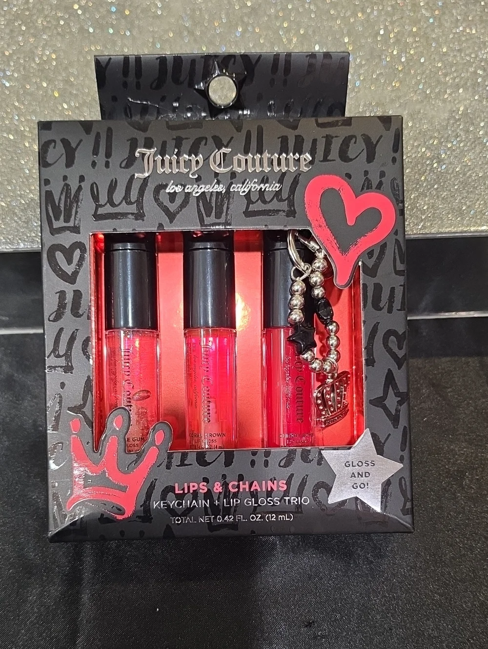 Juicy Couture Lips & Chains Keychain & Lip Gloss Trio
